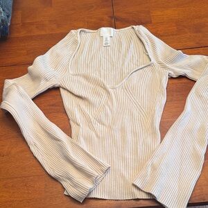 H&M Beige Ribbed Long Sleeve Top